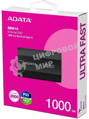 Внешний SSD ADATA SD810, 1TB, USB 3.2 Gen 2x2 Type-C, R/W 2000/2000, черный