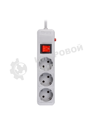 Сетевой фильтр 16А, 3500 Вт, 3 гнезда, без з/ш, с з/к, ПВС 3x1.0, 3 м, серый (SBSP-3-30-G)