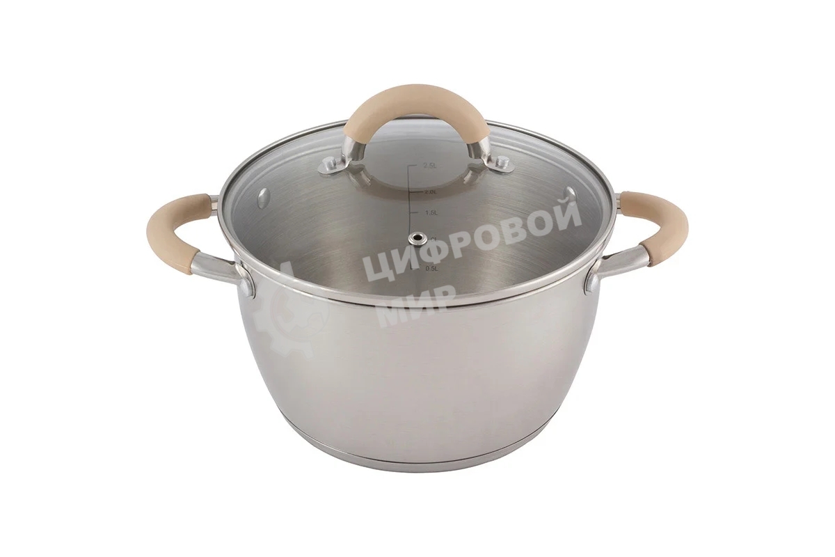 Кастрюля Mallony Fortuna нержавеющая сталь, 3,3 л, с крышкой, матовый корпус, ручки с силиконом (007219)