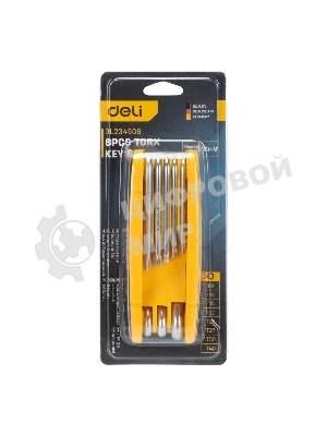 Набор складных шестигранных ключей TORX Deli DL234308 размеры T9,T10,T15,T20,T25,T27,T30,T40, пластиковый держатель