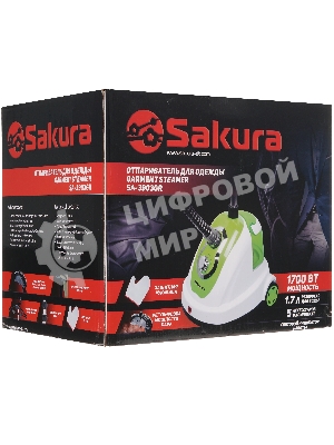 Отпариватель Sakura SA-3903GR белый/зелёный, 1700 Вт, 36 г/мин, 1700 мл