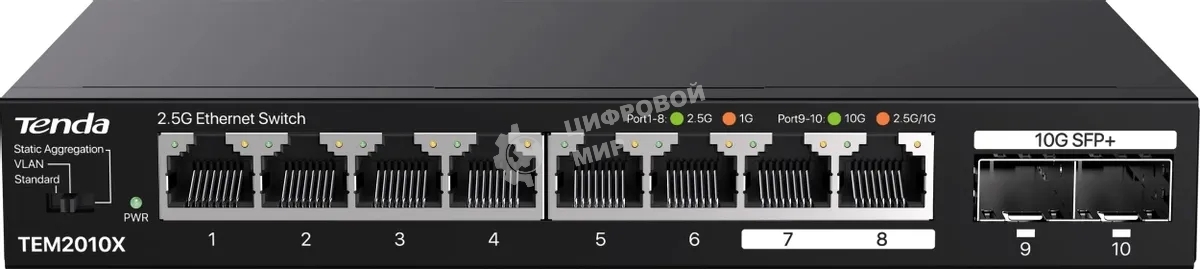 Коммутатор сетевой Tenda TEM2010X Настольное исполнение 8x10Base-T/100Base-TX/1000Base-T 2xSFP+ 12 Вт TEM2010X