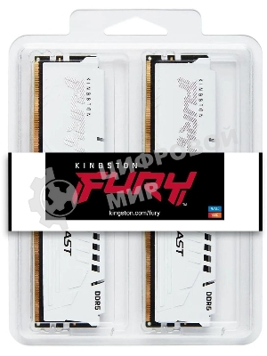Оперативная память Kingston Fury Beast, DDR5, 32Gb (2x16Gb), 6000MHz, CL30, DIMM, с радиаторами, белый