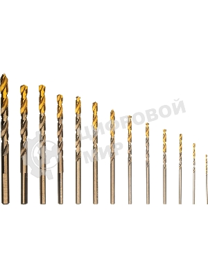 Набор сверл по металлу Denzel 1,5-6,5мм, Р6М5К8-TiN, Golden Tip, 13 шт