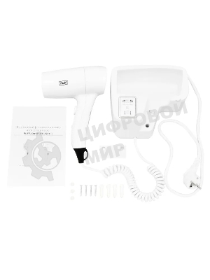 Фен Puff 1201B белый, 1200 Вт, с доп. розеткой