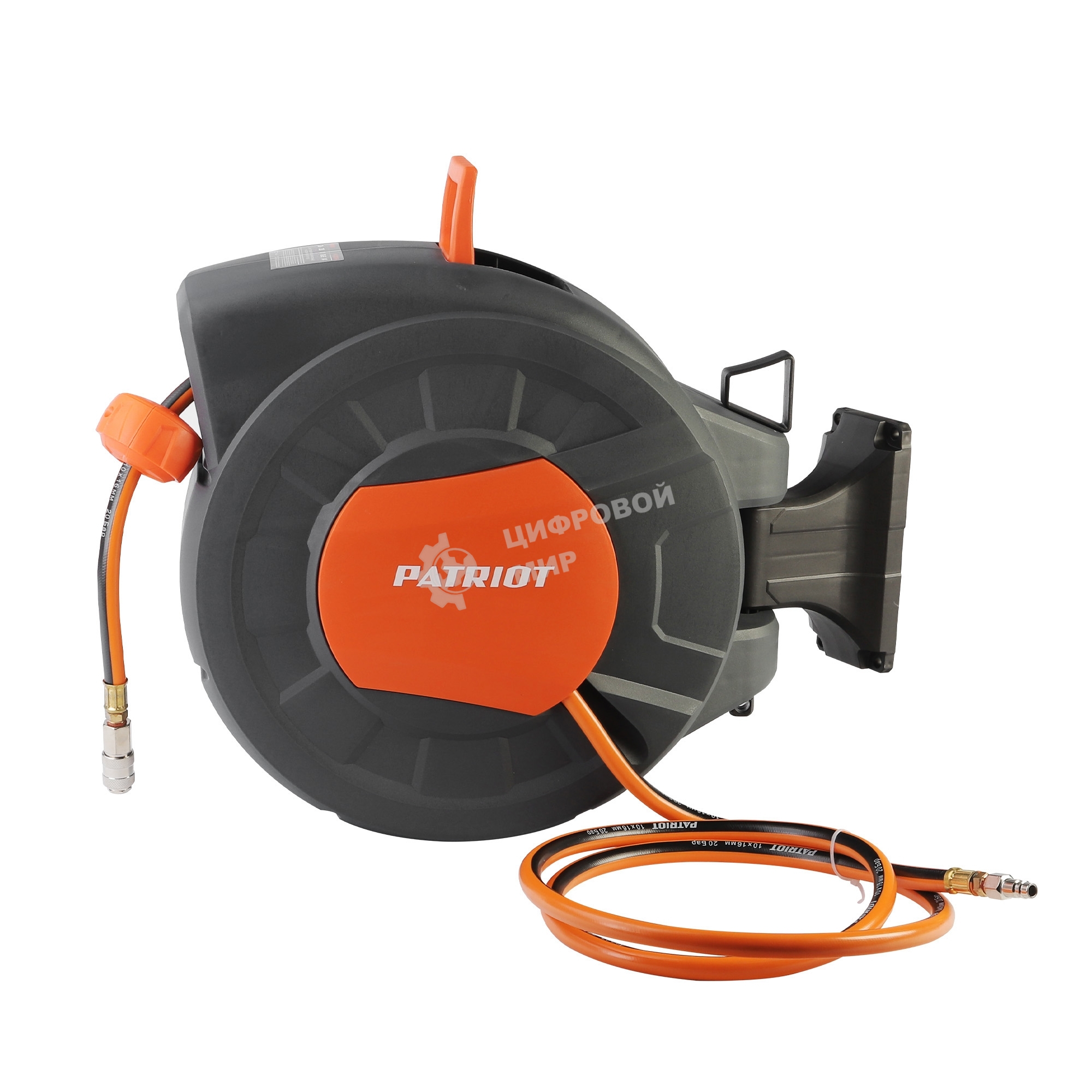 Шланг Patriot 520002440 пневматический армированный на автоматической катушке PHC 15/16H (прямой, гибрид , длина 15 м, диаметр 10х16, раб/макс давление  20/60 бар, мин/макс температура -5/45С, быстросъем рапид, резьба 1/4