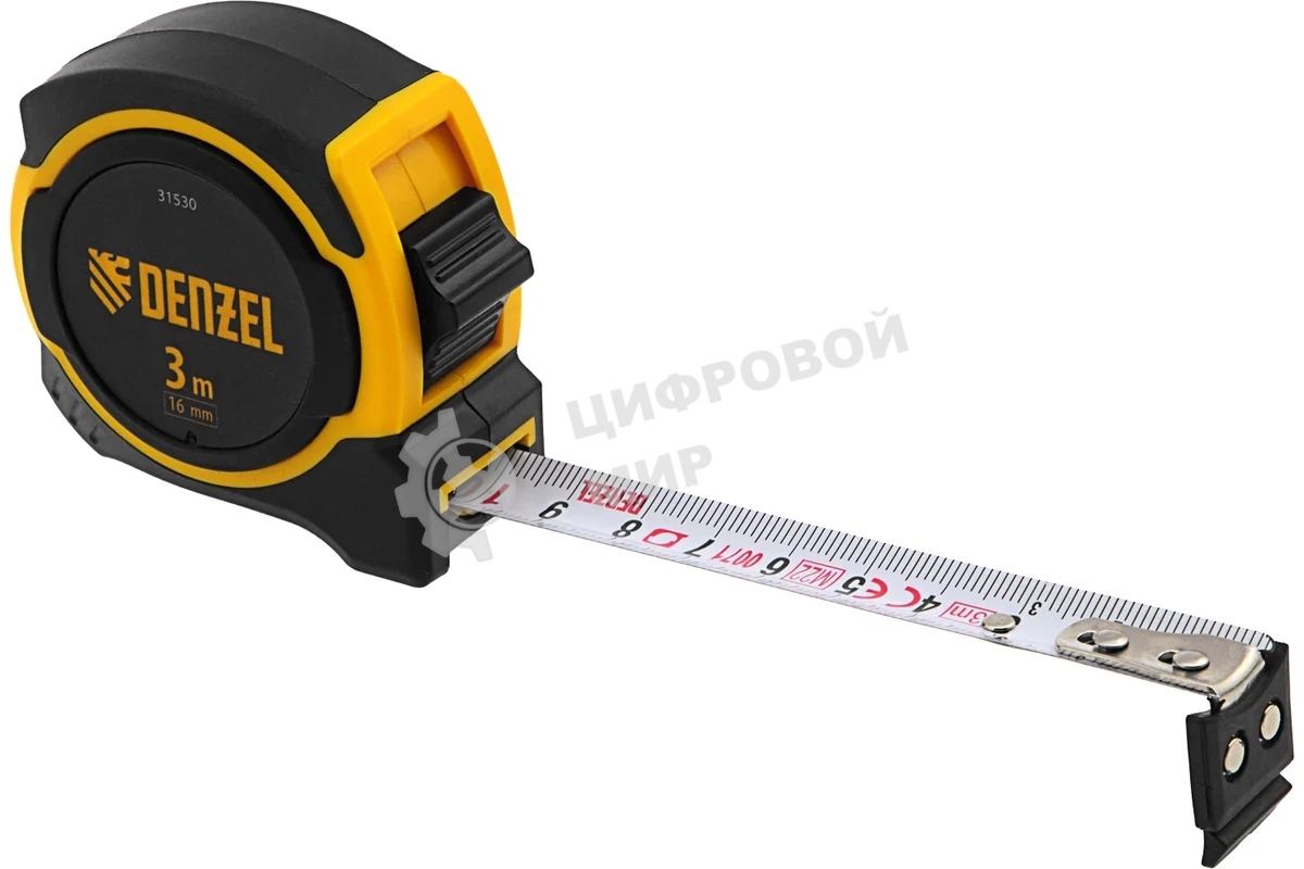 Рулетка Denzel 3м х 16мм, двухкомп. корпус, магнитный обрезиненный зацеп