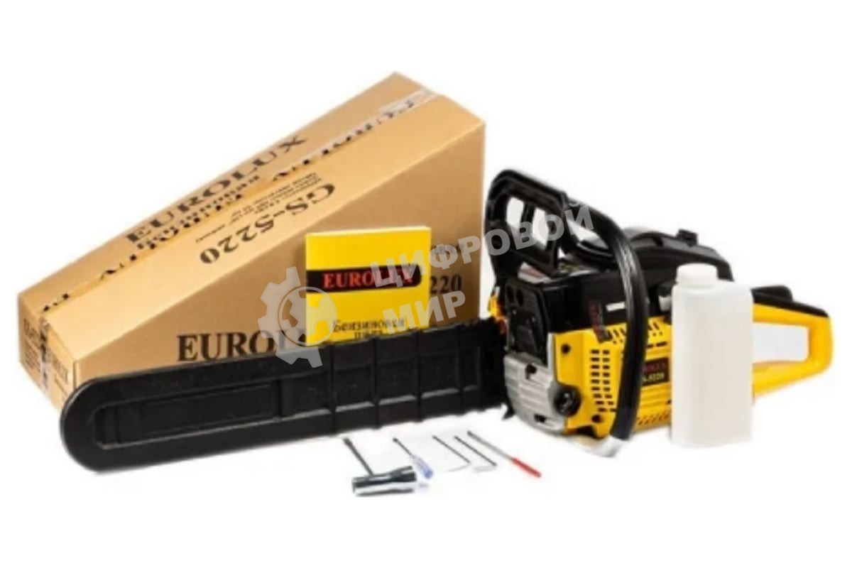 Бензопила Eurolux GS-5220 2400 Вт,Длина шины мм/дюймы 505/20” Объем двигателя см3 52 70/6/8