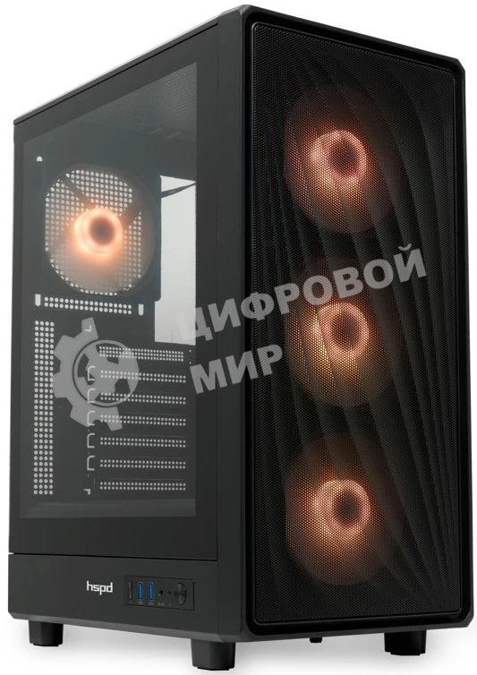 Компьютерный корпус HSPD M510, Mesh Mid Tower, черный, TG, 0.5 SPCC, 4x120мм ARGB ATX, mATX, mITX 180/280/160мм 1x2.5