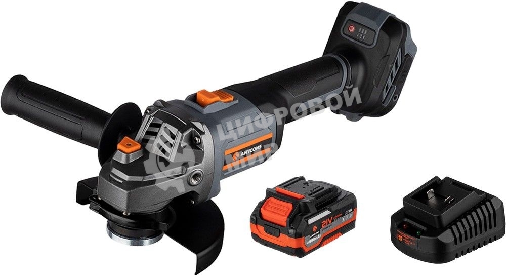 Угловая шлифовальная машина бесщеточная УШМ Anycons JM-125S, 125м, 21В, 8500 об/мин, 2 акб, JM-1252