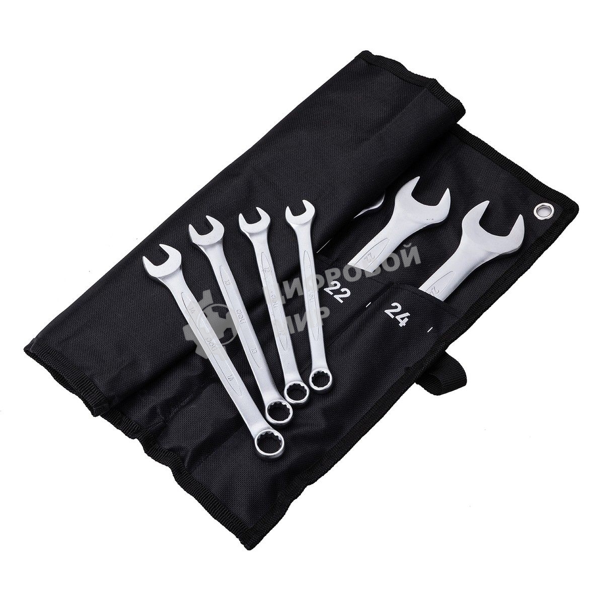 Набор комбинированных гаечных ключей 12 шт Deli DL130012A Спецификация: 6 мм, 8 мм, 10 мм, 11 мм, 12 мм, 13 мм, 14 мм, 15 мм, 17 мм, 19 мм, 22 мм, 24 мм. Матовая хромированная поверхность. Тканевая упаковка.