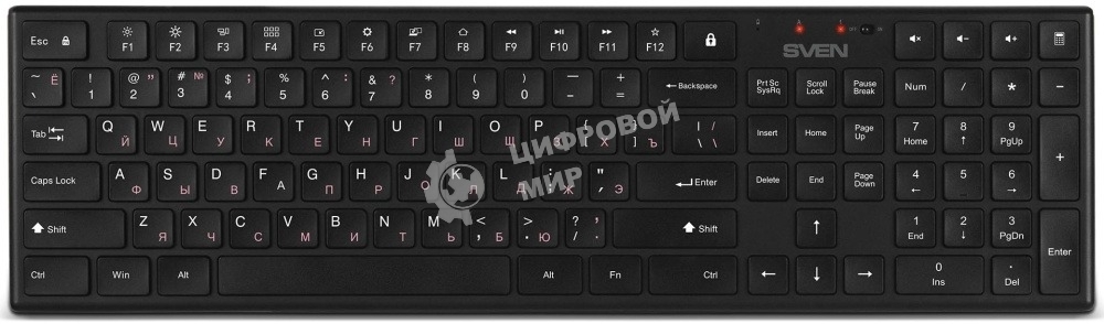 Комплект беспроводной Sven ножничная клавиатура + мышь KB-C2550W черный (109 кл.,12Fn, 1000DPI, 2+1 кл.)