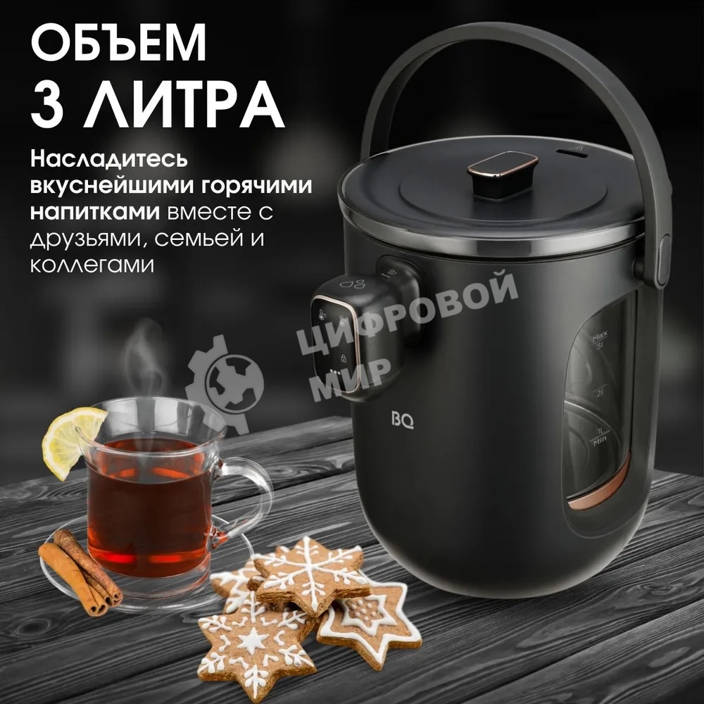 Термопот BQ TP314 черный, Мощность 1450 Вт, Объем 3 л, 6 температурных режимов, Электрическая помпа