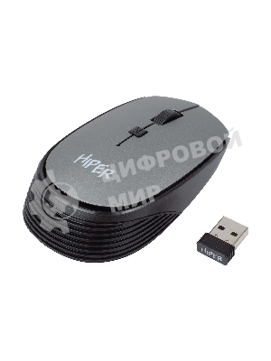 Мышь беспроводная HIPER HOMW-081 серый, 1600 dpi, радиоканал, USB, кнопки - 4