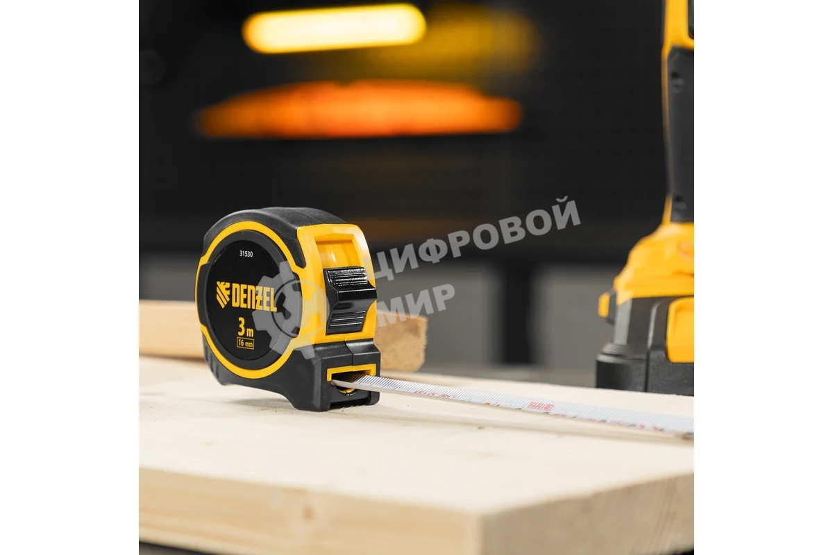 Рулетка Denzel 3м х 16мм, двухкомп. корпус, магнитный обрезиненный зацеп