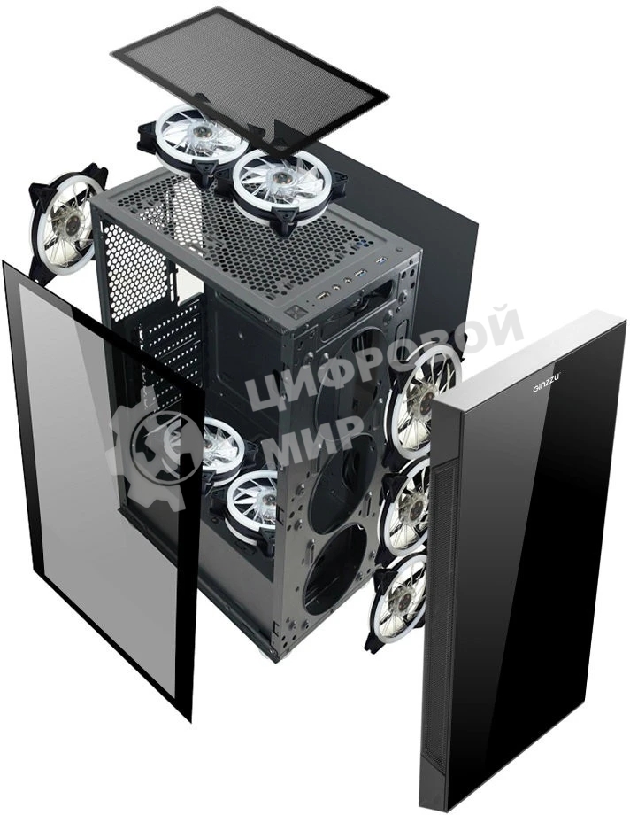 Компьютерный корпус Ginzzu CL280 FAN 12CM RGb*4 USB3.0 Window