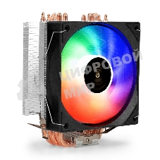 Кулер ExeGate Wizard EXX600-PWM.FRGb (Al+Cu, 6 тепл.трубки, LGA775/1150/1151/1155/1156/1200/1700/1851/AM2/AM2+/AM3/AM3+/AM4/AM5/FM1/FM2/754/939/940, TDP 180W, Fan 120мм PWM, 800-2400RPM, Hydro bearing, 4pin, 11-24db, 540г, FRGb подсветка, с термопастой, на защелках, Color Box)