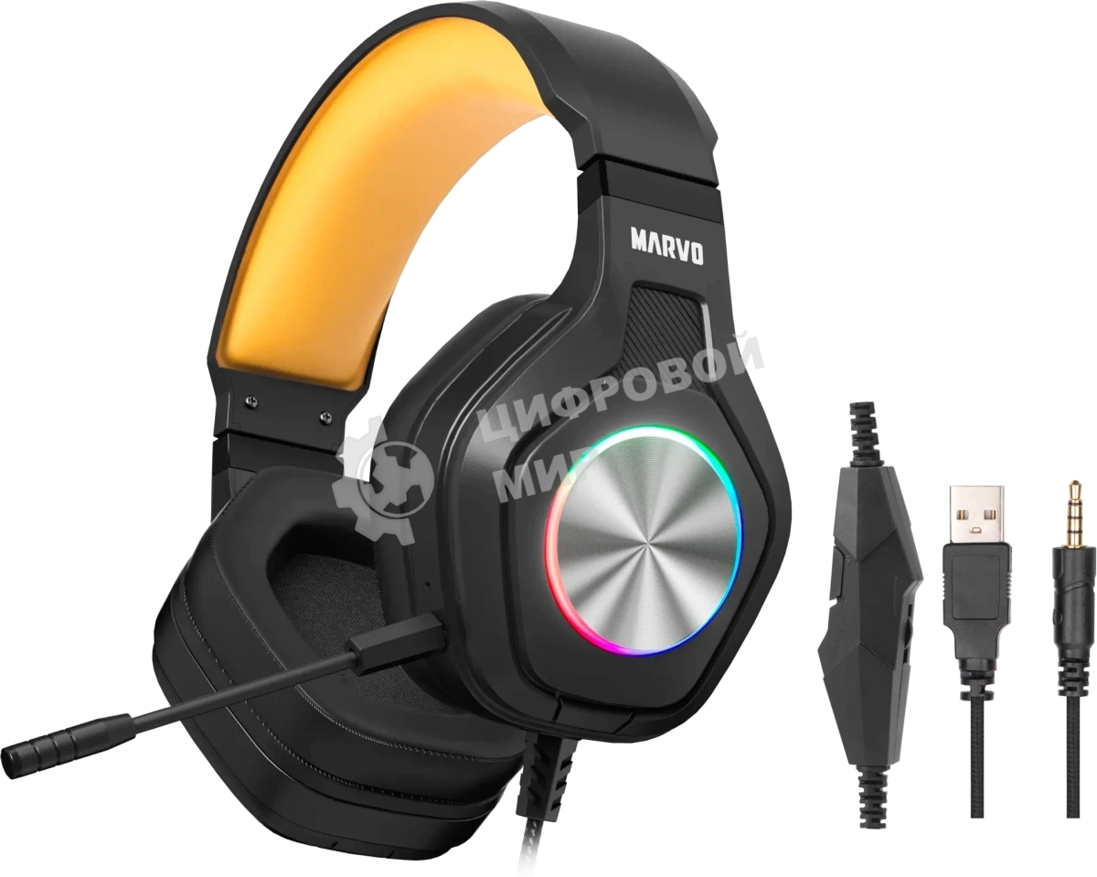 Гарнитура MARVO HG9084 Pulz 80 чёрный, проводная, USB, подсветка