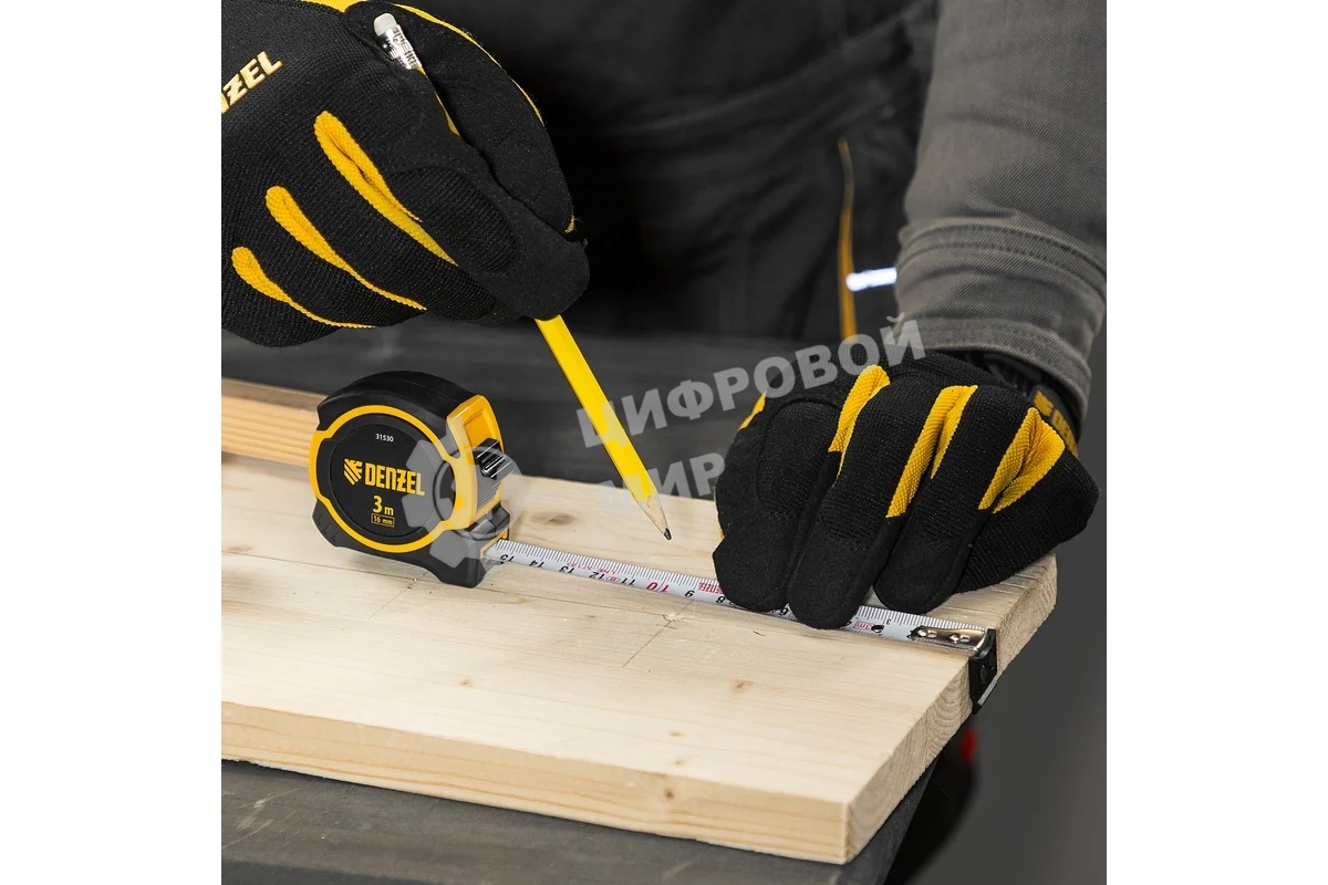 Рулетка Denzel 3м х 16мм, двухкомп. корпус, магнитный обрезиненный зацеп