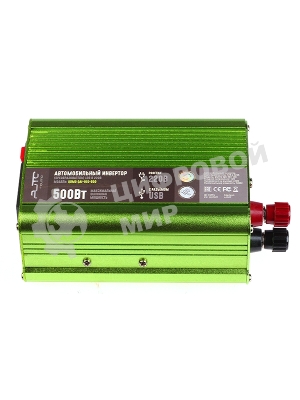 Автомобильный инвертор (преобразователь) постоянного тока 12В в переменный ток 220В, модель QUMO QAI-901-500 (Inv 001), максимальная выходная мощность 500Вт, встроенный разъем USB