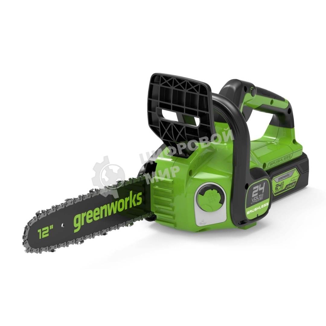Цепная пила аккумуляторная GreenWorks GD24CS30K4, 24V, 30 см, бесщеточная, c АКБ 4 А·ч и ЗУ (2007007UB)