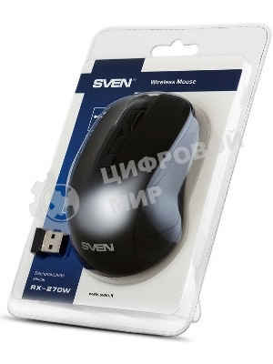 Мышь беспроводная SVEN RX-270W черный, 1600 dpi, радиоканал, USB, кнопки - 4