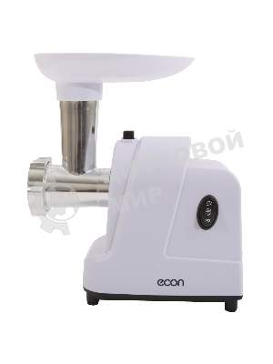 Мясорубка электрическая ECON ECO-1011MG белый, 1600 Вт, 1.8 кг/мин, реверс, защита от перегрузки, насадки - 3