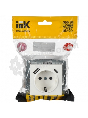 Розетка 1-местная IEK BRITE РЮш11-1-БрБ (BR-R14-16-U22-018-K01) с заземлением, с защитными шторками, 16А, с USB A+C 18 Вт, белый