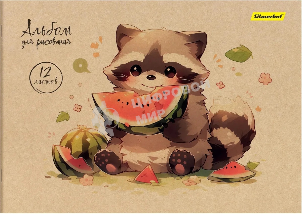 Альбом для рисования Silwerhof 12л. A4 Акварель на крафте 4 дизайна, картон скрепка