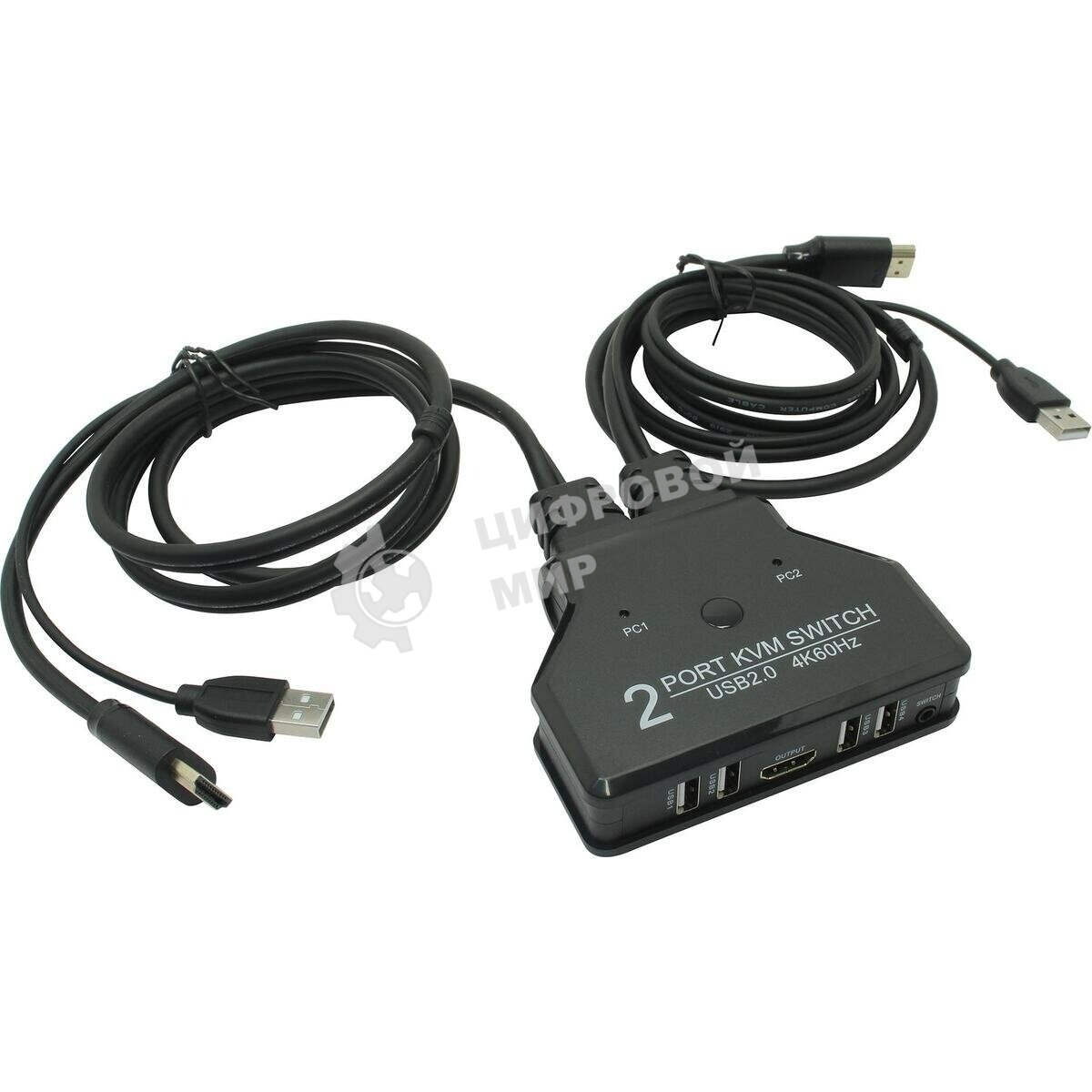 ORIENT HS21HC, HDMI KVM переключатель на 2 устройства, порты HDMI + 2xUSB (клавиатура+мышь) + 2xUSB 2.0, поддержка 4K@60Hz, встроенные кабели 2xHDMI+2xUSB2.0 1.2 метра, (33330)