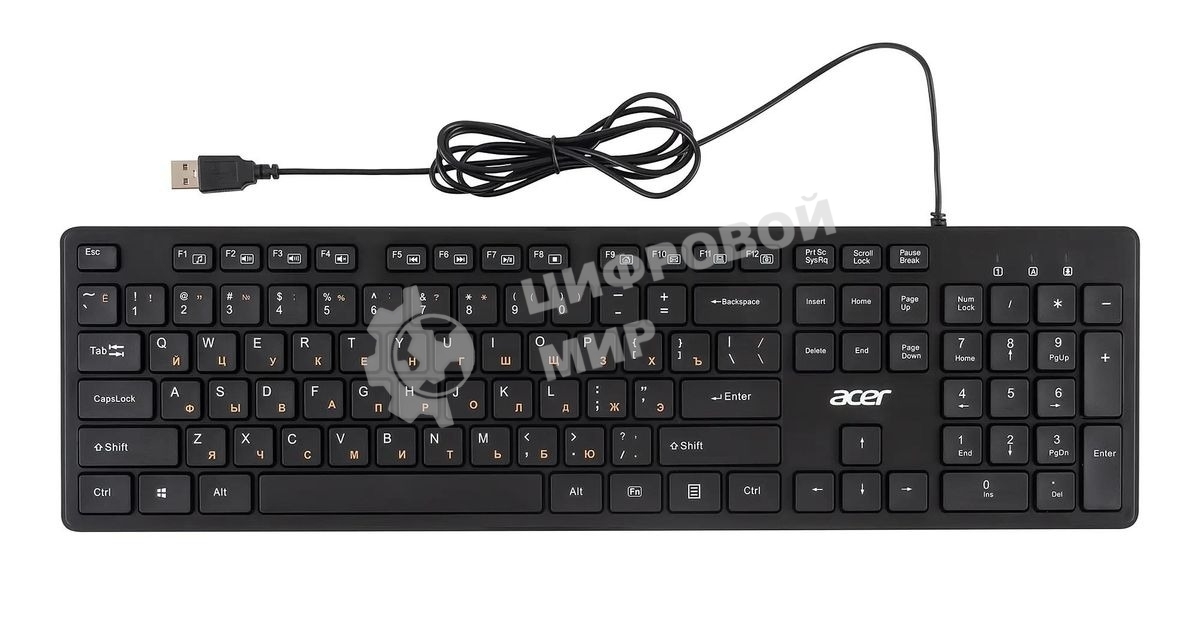 Клавиатура проводная Acer OKW122, USB, черный