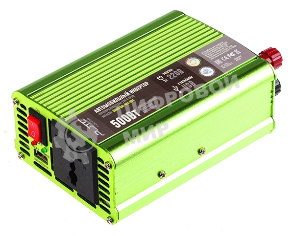 Автомобильный инвертор (преобразователь) постоянного тока 12В в переменный ток 220В, модель QUMO QAI-901-500 (Inv 001), максимальная выходная мощность 500Вт, встроенный разъем USB