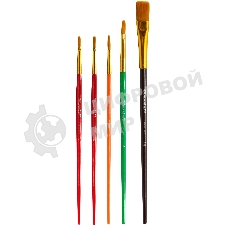 Набор кистей Silwerhof Color, синтетика (набор 5шт) синтетика круглая №3/плоская №2,6,14/овальная №1