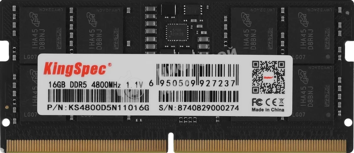 Оперативная память KingSpec DDR5, 16Gb (1x16GB), 4800MHz, CL40 SO-DIMM