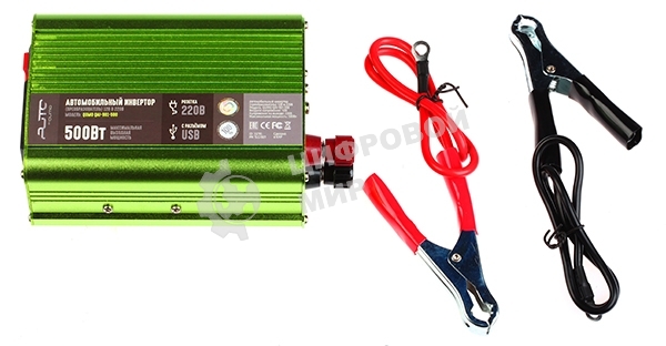 Автомобильный инвертор (преобразователь) постоянного тока 12В в переменный ток 220В, модель QUMO QAI-901-500 (Inv 001), максимальная выходная мощность 500Вт, встроенный разъем USB