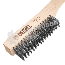 Щетка зачистная Denzel 5-и рядная, прямая проволока из нержавеющей стали с деревянной ручкой, EFP