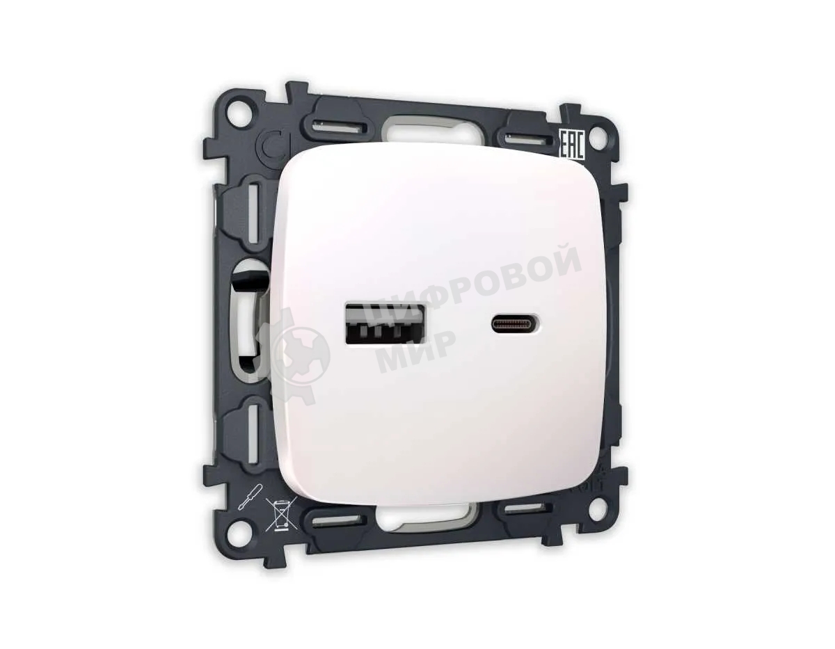 Комплект механизма розетки OMEGA Жемчуг 2USB A+C 20W (быстрая зарядка) QUANT (OP2110, VM177) MO211010