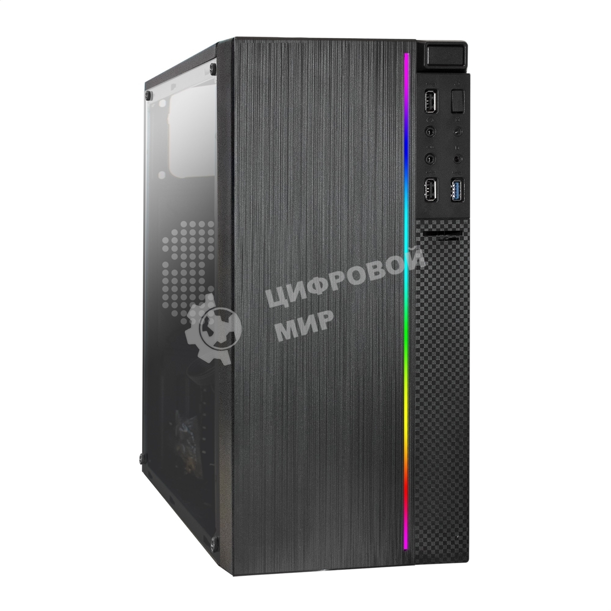 Компьютерный корпус Minitower ExeGate mEVO-9301-EVO800 (mATX, БП EVO800RGb с вент. 12см, с окном, 2хUSB+1хUSB 3.0, HD аудио, черный, с RGb подсветкой)