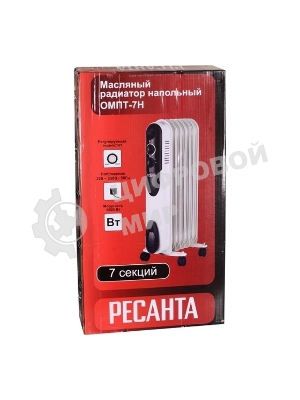 Обогреватель масляный Ресанта ОМПТ-7Н (7 секций) белый, 1500 Вт, 15 м2, термостат 67/3/3