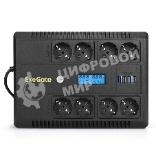 Источник бесперебойного питания ExeGate NEO Smart BU-600.LCD.AVR.5SH 600VA/360W, цветной LCD-дисплей, AVR, 5*Schuko, черный