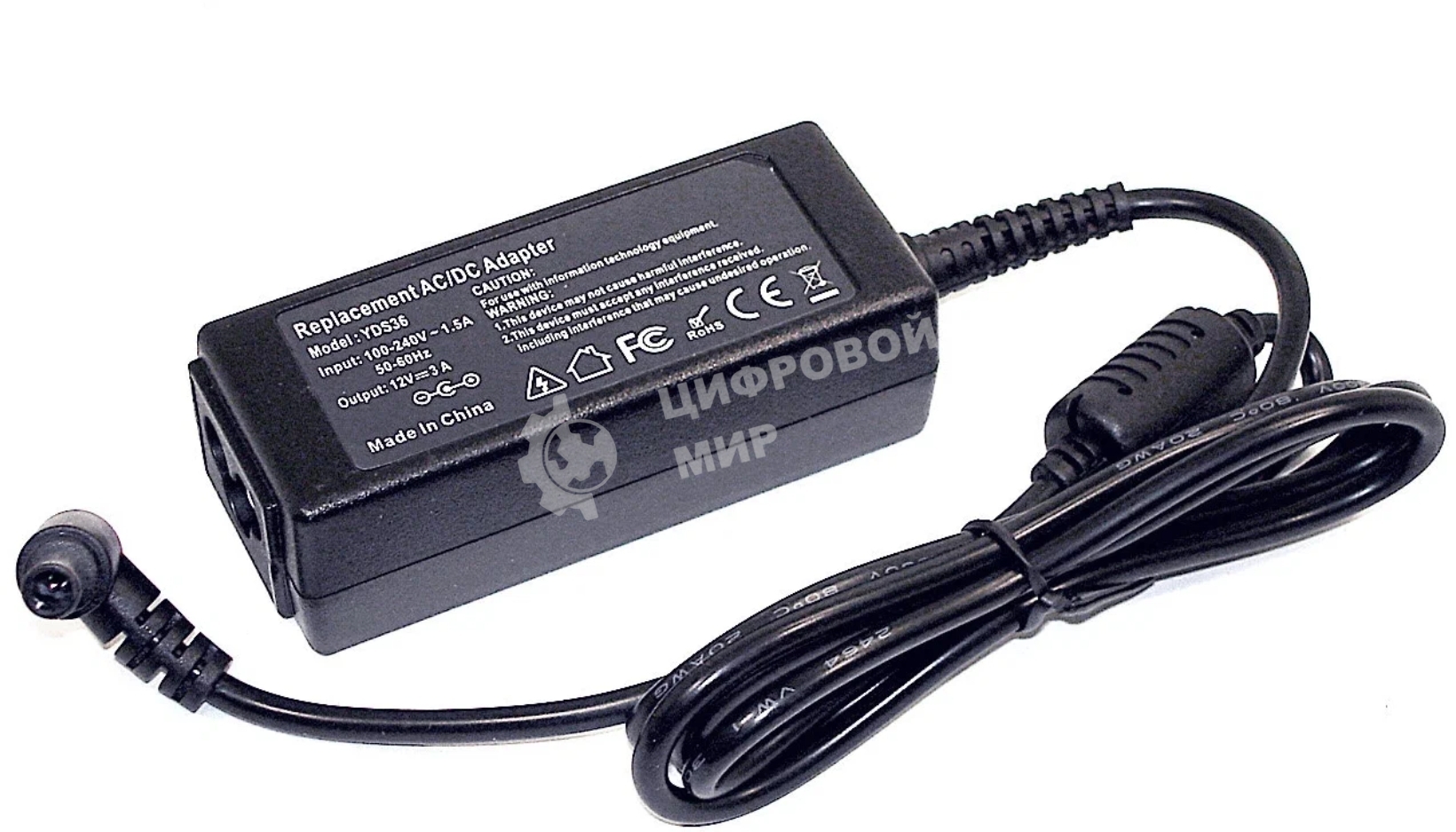 Блок питания для монитора и телевизора LCD 12V, 3A, 36W (6.5x4.4 мм) OEM