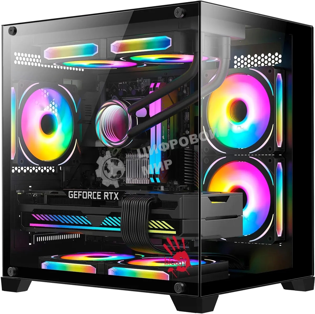 Компьютерный корпус Bloody BD-CC105 черный без БП mATX 5x120мм 1xUSB 2.0 1xUSB 3.0 audio bott PSU