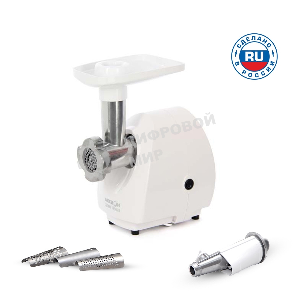 Мясорубка электрическая Аксион М25.04 белый, 1500 Вт, 1.7 кг/мин, защита от перегрузки, насадки - 2