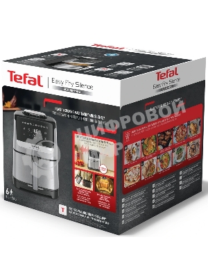 Аэрогриль Tefal Easy Fry Silence EY552DE0 серебристый, 1670 Вт, 5 л, сенсор, 10 программ