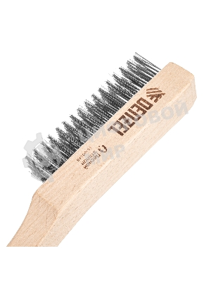 Щетка зачистная Denzel 5-и рядная, прямая проволока из нержавеющей стали с деревянной ручкой, EFP