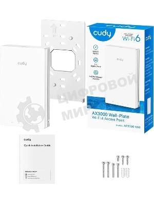 Точка доступа Wi-Fi Cudy AX3000 Gigabit Wall-Plate Wi-Fi 6 Access Point AX3000 Dual Band Wi-Fi 6 Wall Plate Access Point, Chipset MT7981+MT7531AE+MT7976CN, 802.11ax/ac/a/b/g/n, 2402Mbps at 5GHz + 574Mbps at 2.4GHz, 1 x Gigabit PoE-IN Port, 802.3af/at, 4 x Gigabit RJ45 ports, LAN1 support PoE Out, Cudy Mesh Support