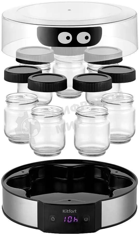 Йогуртница Kitfort КТ-6295 20Вт 7б. 190мл упр.:электрон. серебристый/черный
