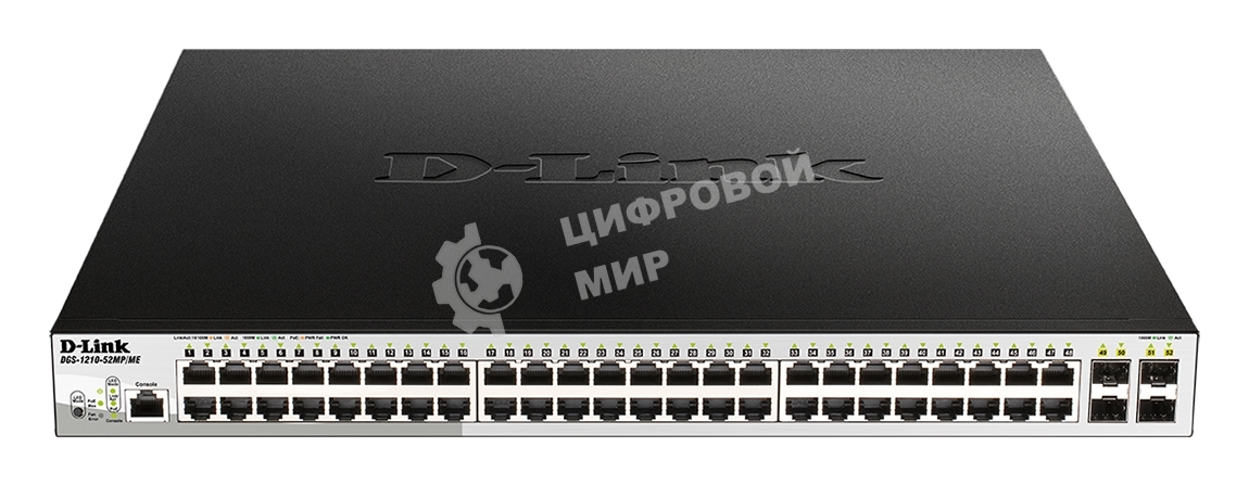 Коммутатор D-Link DGS-1210-52MP/ME/B2A, 48×1 Гбит/с + 4×1 Гбит/с SFP, управляемый