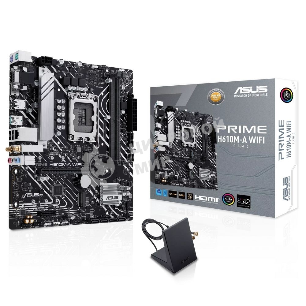 Материнская плата ASUS PRIME H610M-A WIFI, LGA 1700, Intel H610, 2xDDR5, 4xSATA, 2xM.2, 1xPCIe 4.0 x16, 1xDP, 1xHDMI, 1xVGA, 1x1Gb LAN, 1xUSB 3.2 Gen 2, 4xUSB 2.0, 3x3.5 мм, 7.1, mATX
