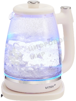 Чайник электрический Vitek VT-WK1072 1.7л. 1800Вт слоновая кость корпус: стекло